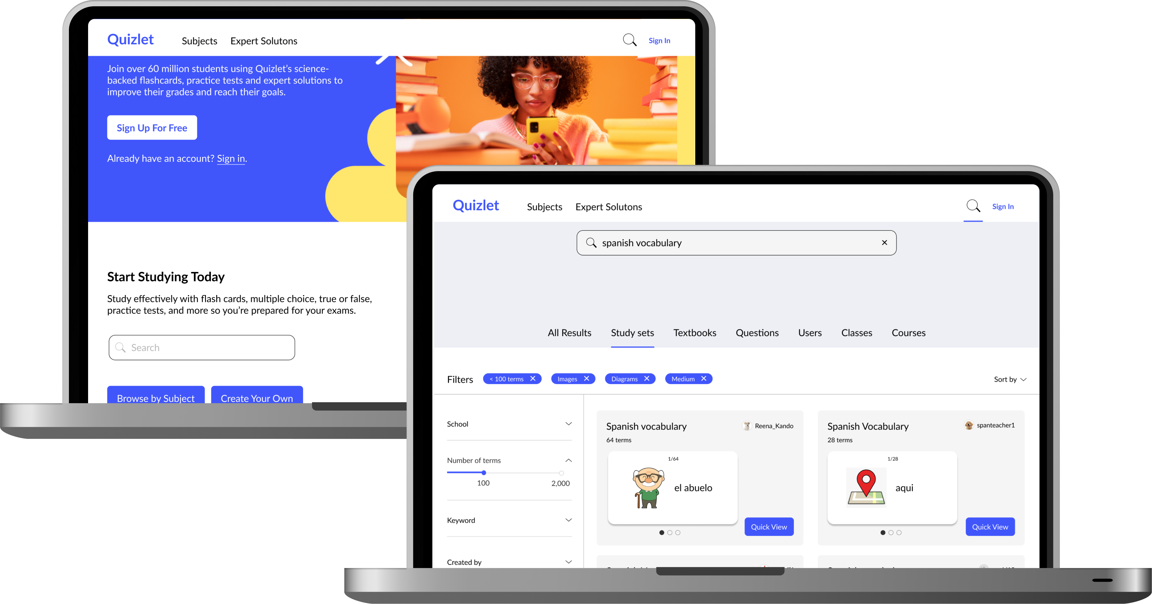 Quizlet.com redesign