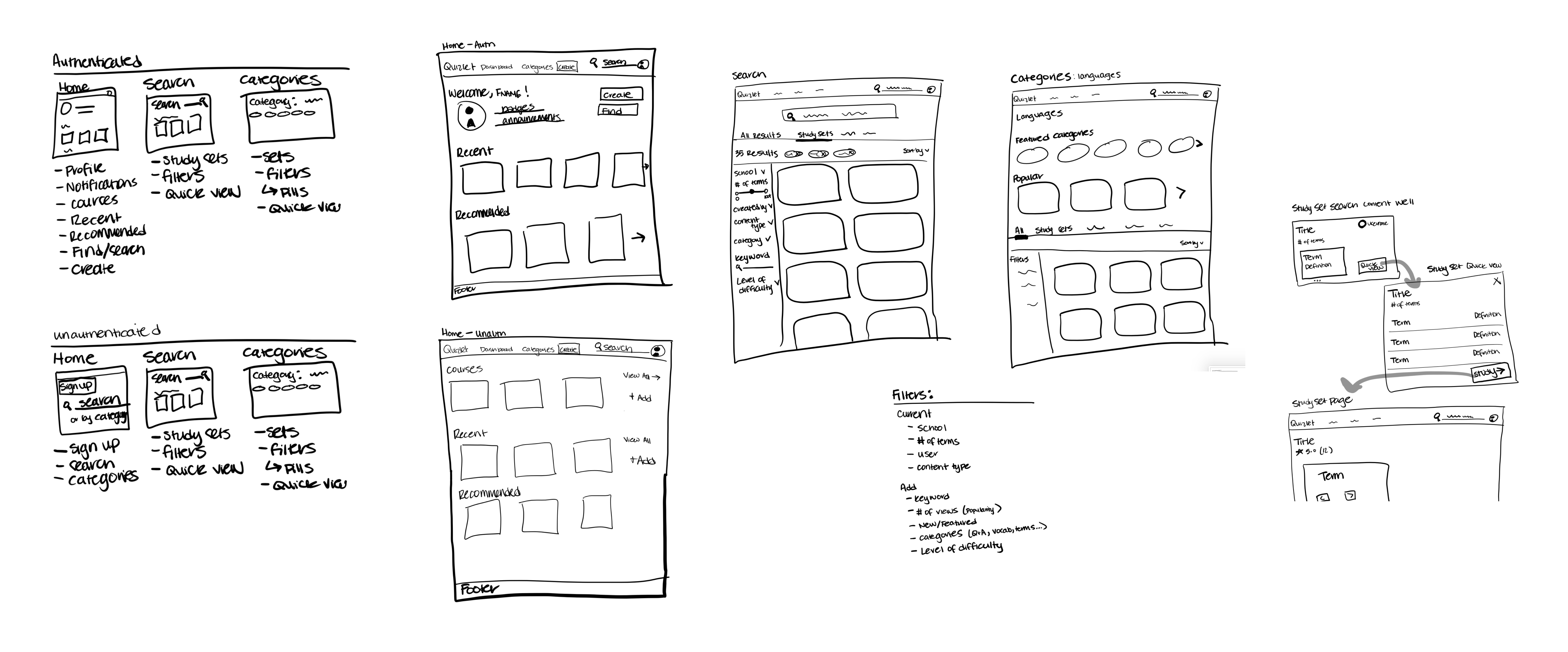 sketches for Quizlet design